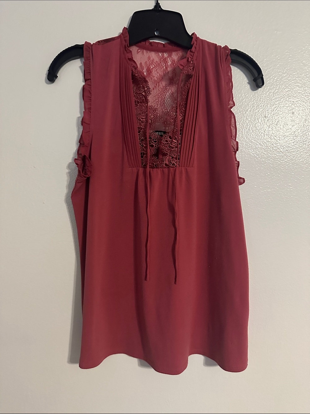 Express Lace-Front Sleeveless Blouse - Rose